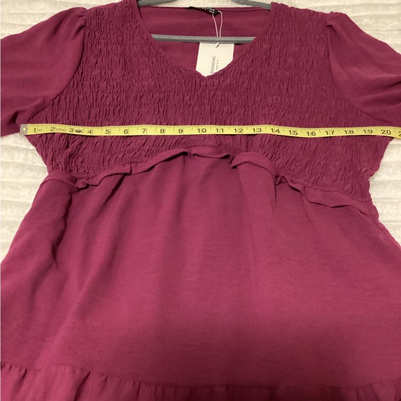 BloomChic Rich Purple Midi Dress with ruching on the chest, pockets, NWT - Picture 7 of 9